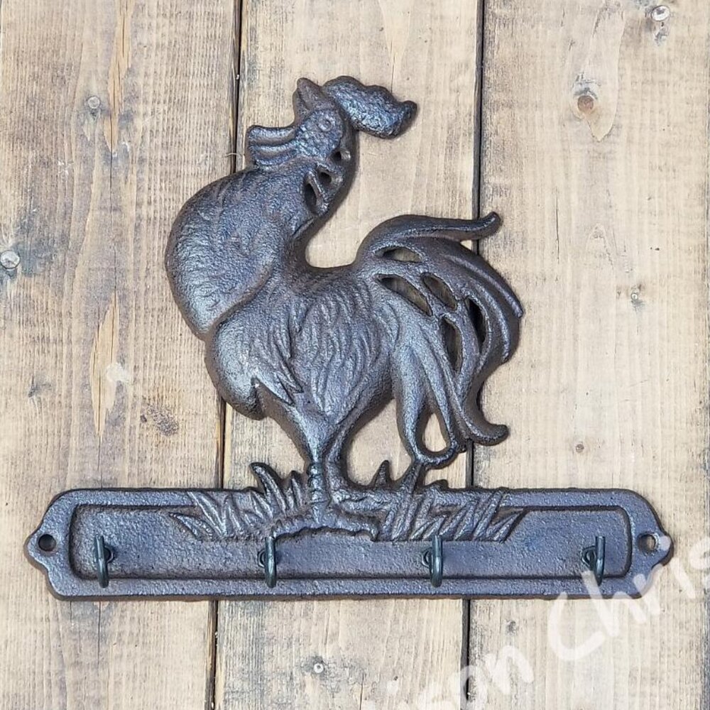 Crowing Rooster Cast Iron Towel Hat Coat Key Hook Rack